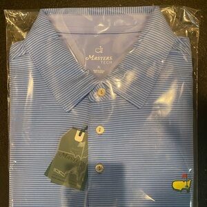 NWT 2034 Masters Tech golf polo, blue stripe XL